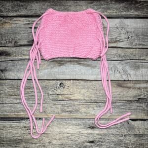 Sumwon Womens Pink Fringe Mini Skirt Textured Crochet Knit Side Tassel Sz Large